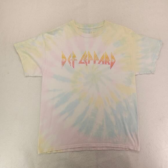 Def Leppard Band Graphic Short Sleeve Crew Neck Shirt Womens Size L Tie Dye - Picture 2 of 9